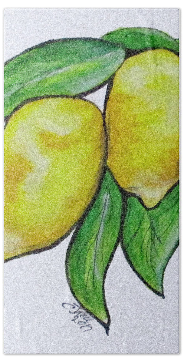 Fruit Hand Towel featuring the painting Two Lemons by Clyde J Kell