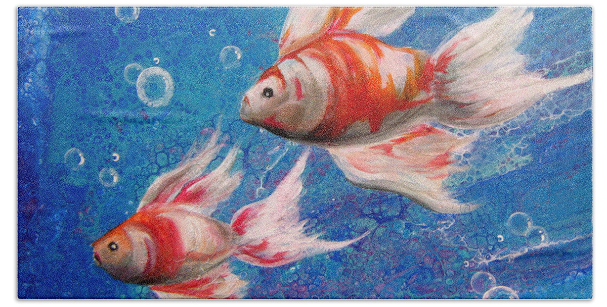 Fish Bath Towel featuring the painting Two little Fishies by Bella Apollonia