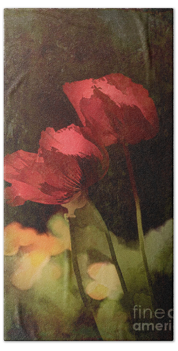Poppy Hand Towel featuring the painting Two Poppies by Elaine Teague