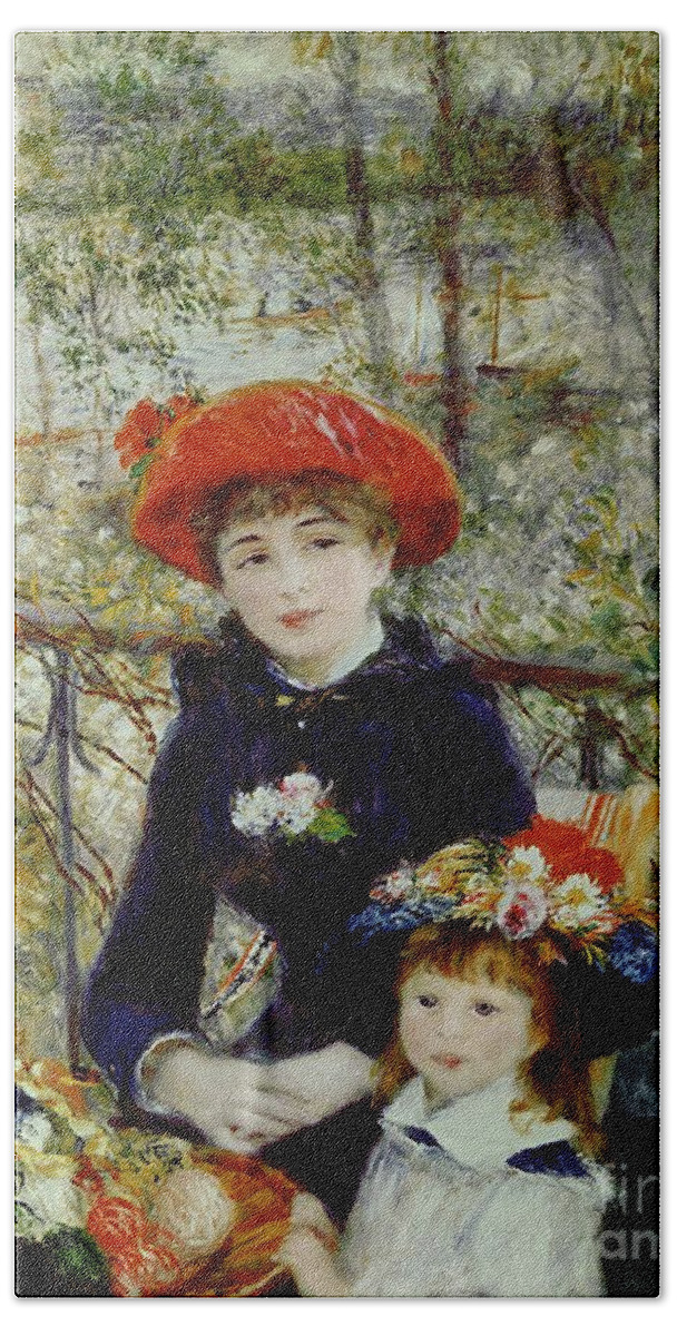 Two Hand Towel featuring the painting Two Sisters by Pierre Auguste Renoir