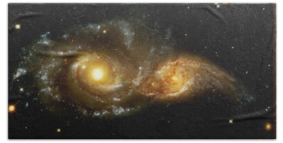 Nebula Hand Towel featuring the photograph Two Spiral Galaxies by Jennifer Rondinelli Reilly - Fine Art Photography