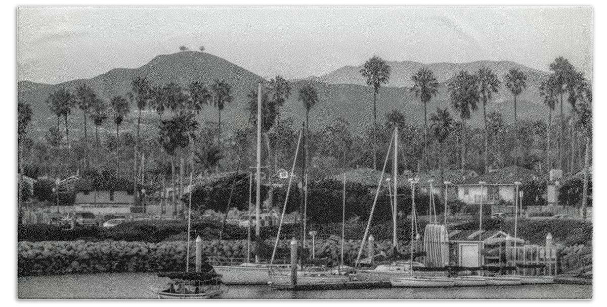 Harbor Marina Boat Palms Mountain Hills Ventura Water Sail Bath Towel featuring the photograph Two Trees by Wendell Ward