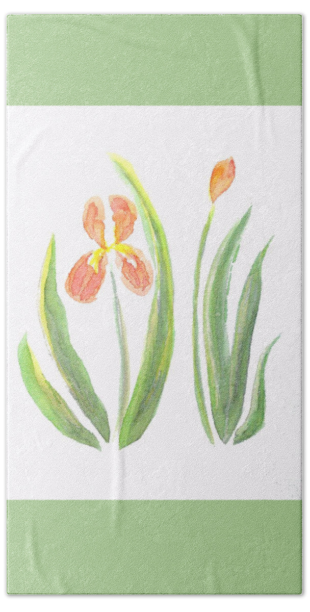 Art Bath Towel featuring the painting Two Iris II watercolor by Delynn Addams