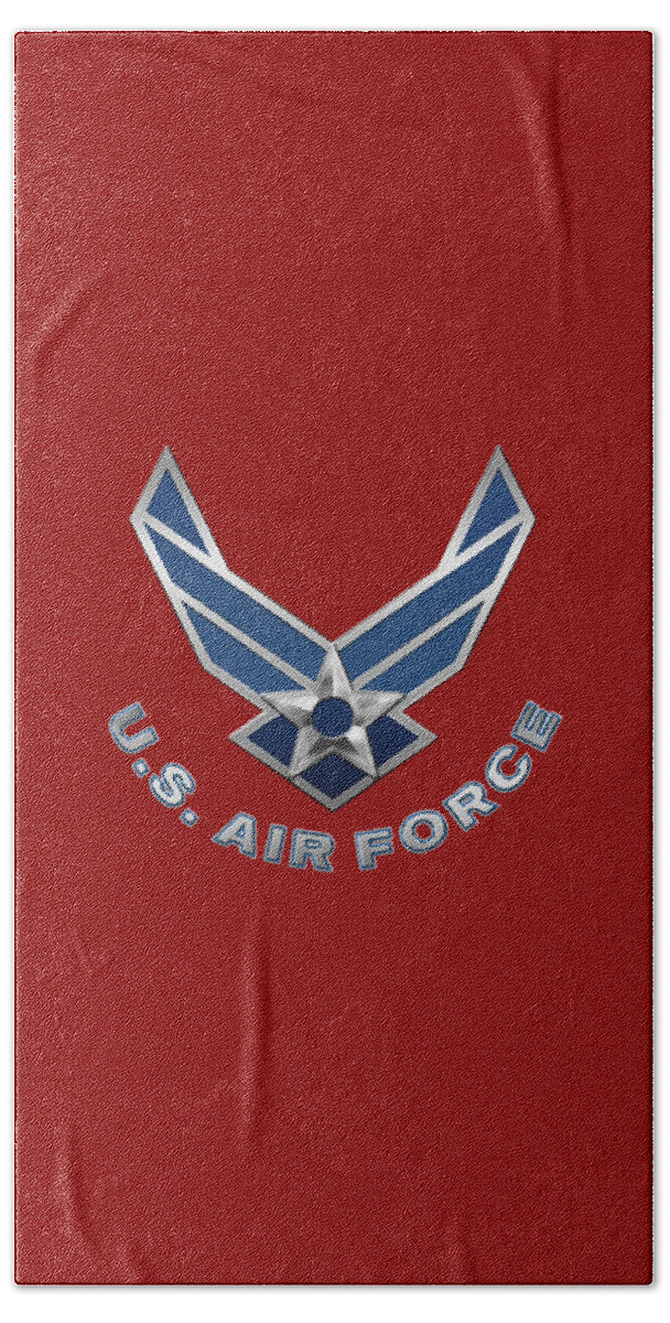 'military Insignia & Heraldry 3d' Collection By Serge Averbukh Bath Towel featuring the digital art U. S. Air Force - U S A F Logo on Red Leather by Serge Averbukh