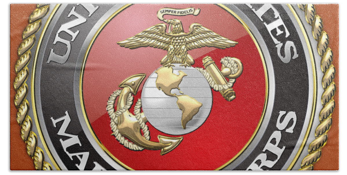 'military Insignia & Heraldry 3d' Collection By Serge Averbukh Bath Towel featuring the digital art U. S. Marine Corps - U S M C Emblem by Serge Averbukh
