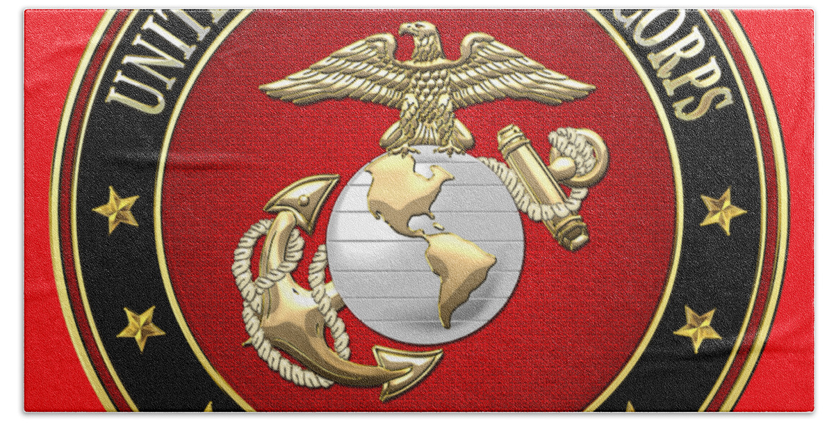 'military Insignia & Heraldry 3d' Collection By Serge Averbukh Bath Sheet featuring the digital art U. S. Marine Corps - U S M C Emblem Special Edition by Serge Averbukh