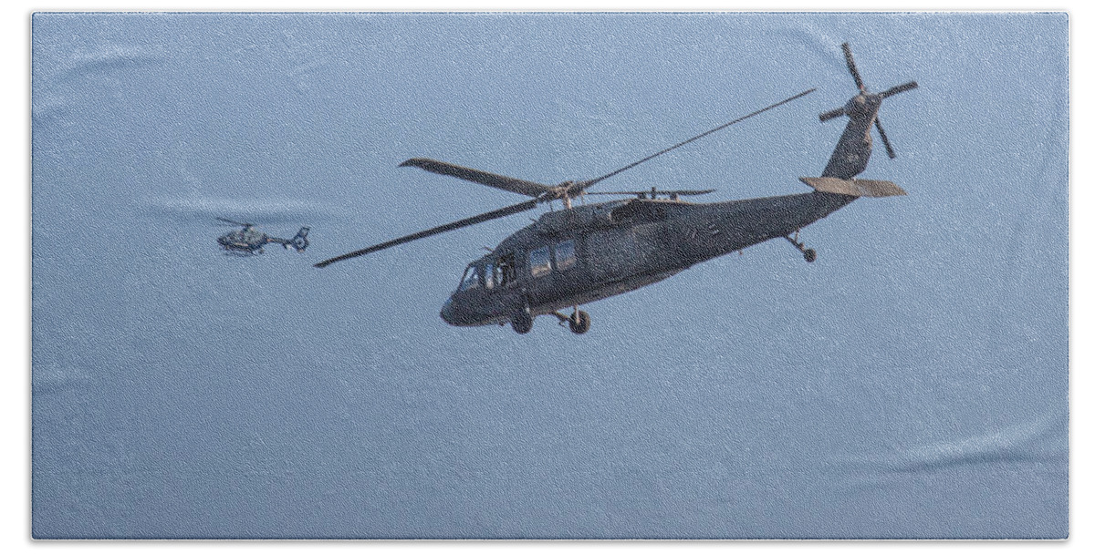 Boston Bath Towel featuring the photograph UH-60 blackhawk and Massachusetts State Police Helicopters by Brian MacLean