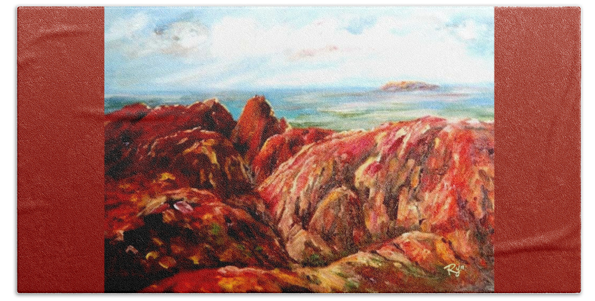 Uluru Hand Towel featuring the painting Uluru viewed from Kata Tjuta by Ryn Shell