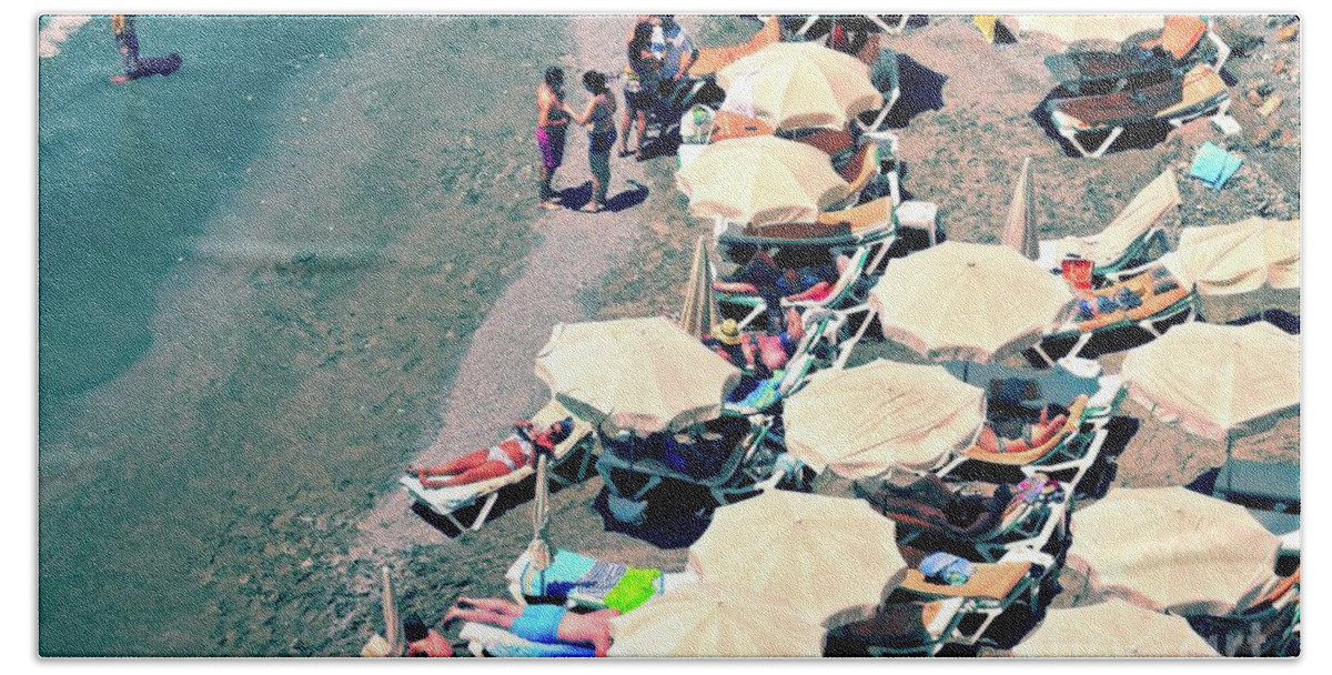 Beach Bath Towel featuring the photograph Umbrellas on the Beach - Nerja by Mary Machare