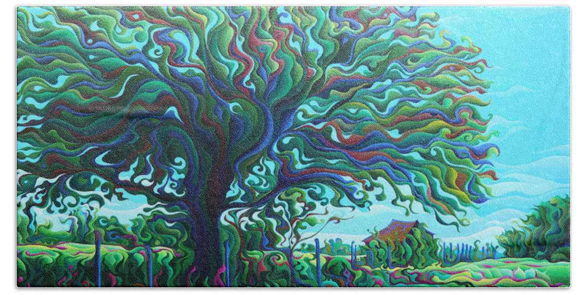 Tree Hand Towel featuring the painting UmBrOaken Stillness by Amy Ferrari