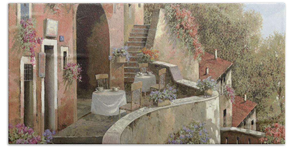 Landscape Bath Sheet featuring the painting Un Caffe Al Fresco Sulla Salita by Guido Borelli