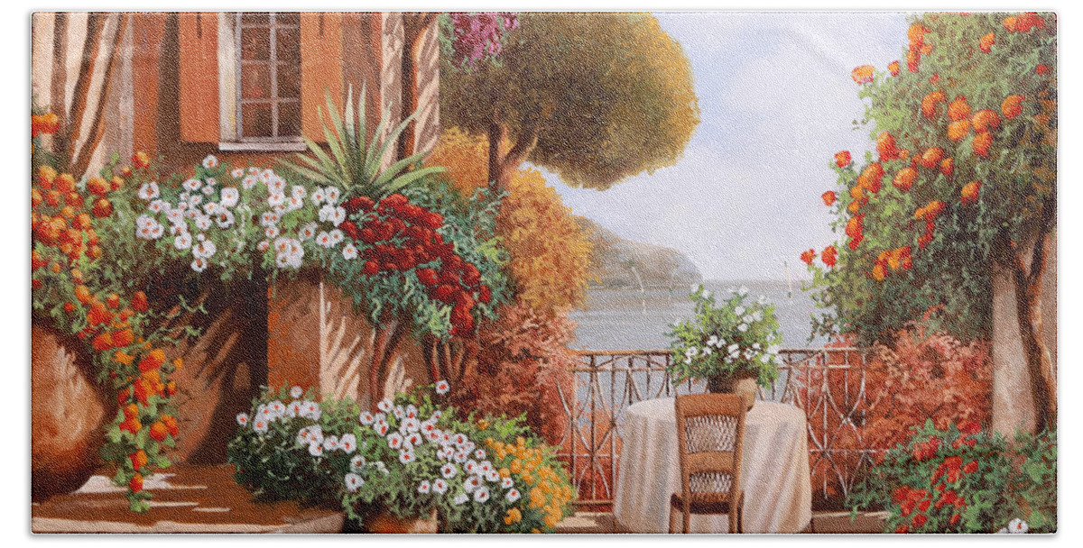 Terrace Bath Sheet featuring the painting Una Sedia In Attesa by Guido Borelli