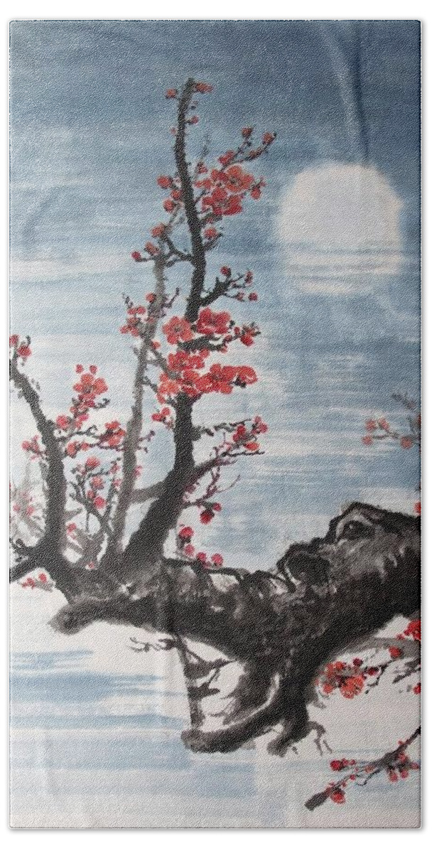 Plum Hand Towel featuring the painting Moonlight by Ping Yan