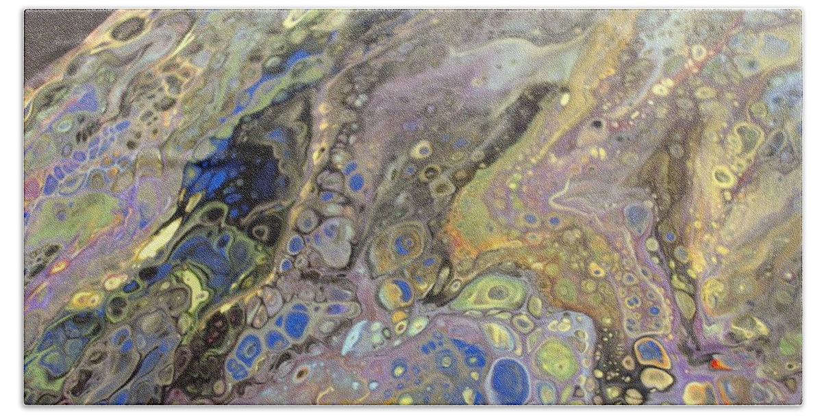 Abstract Bath Towel featuring the painting Uncharted Planet by C Maria Wall