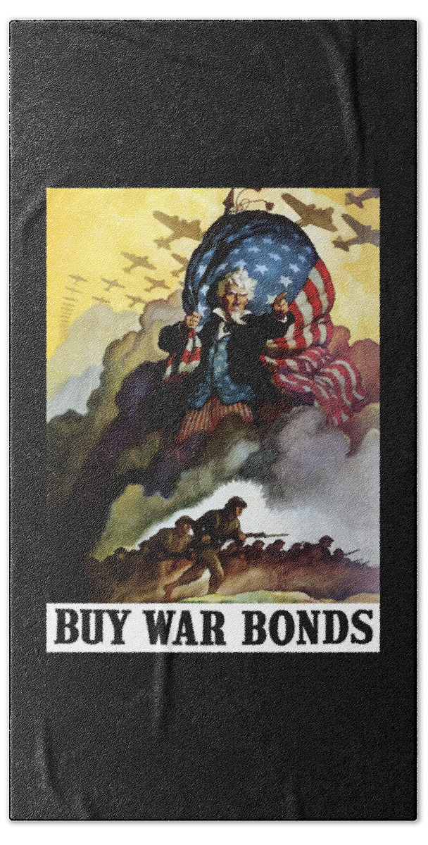 Uncle Sam Hand Towel featuring the painting Uncle Sam - Buy War Bonds by War Is Hell Store
