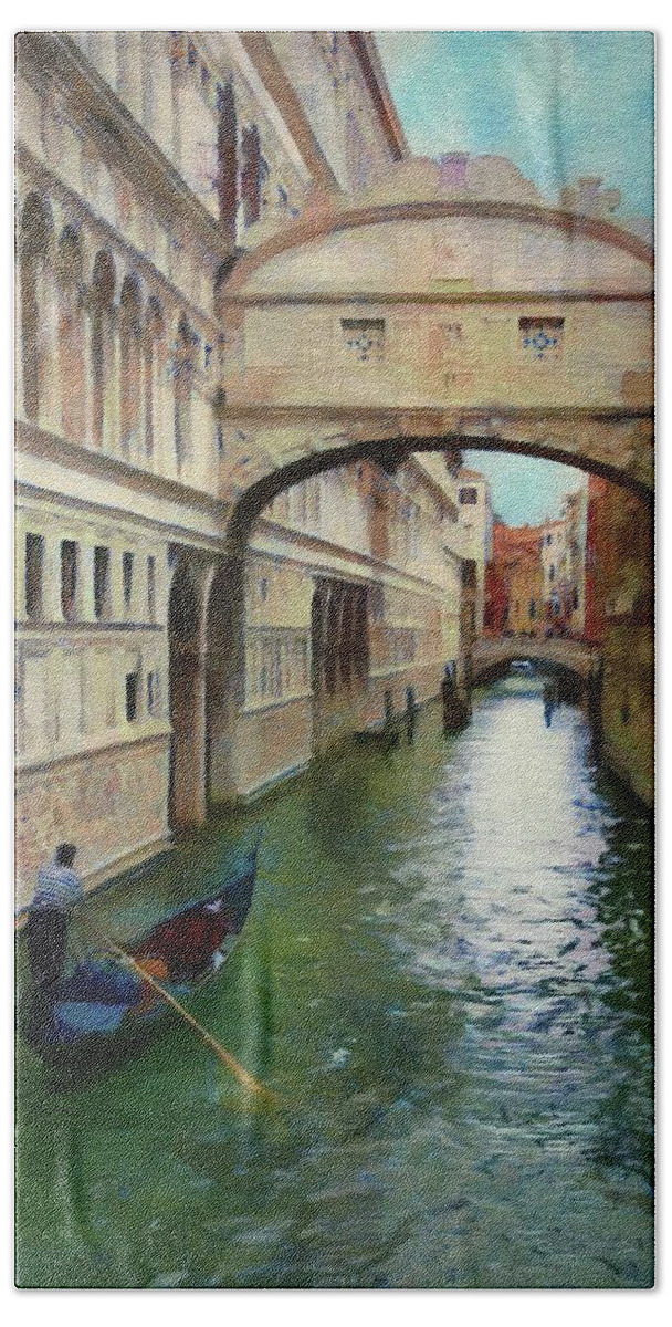 Bridge Of Sighs Hand Towel featuring the painting Under the Bridge of Sighs by Jeffrey Kolker