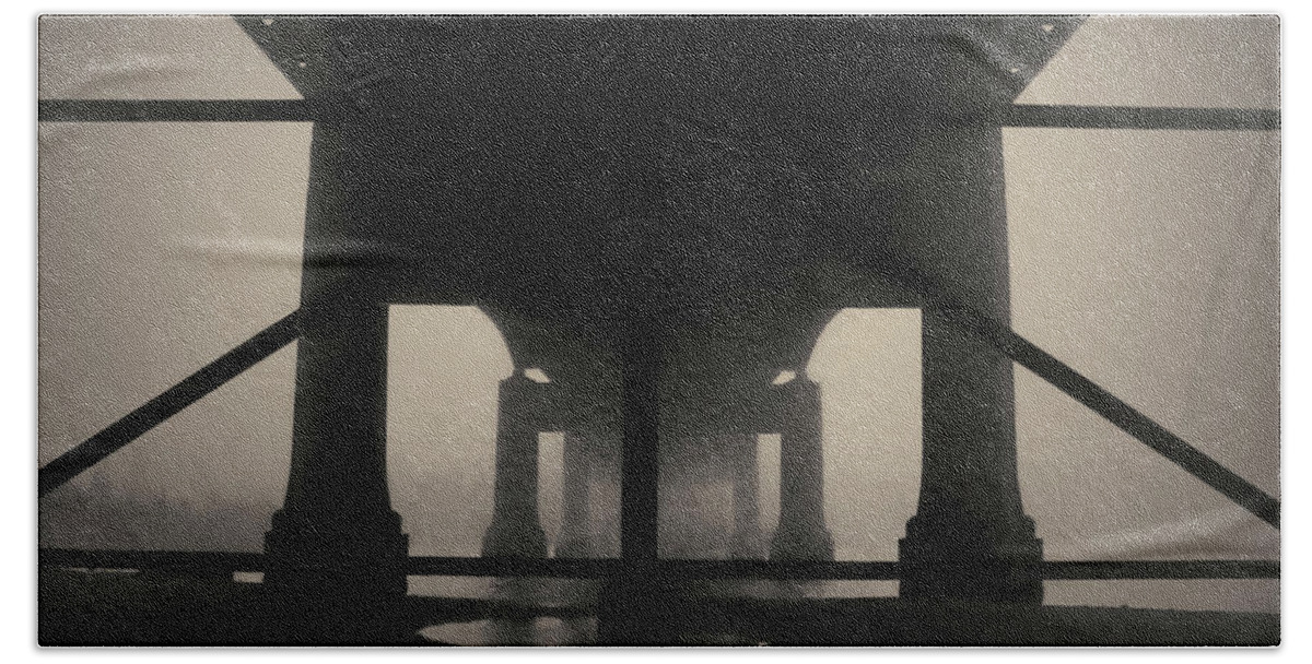 Bridge Bath Towel featuring the photograph Under the Old Sakonnet River Bridge Toned by David Gordon