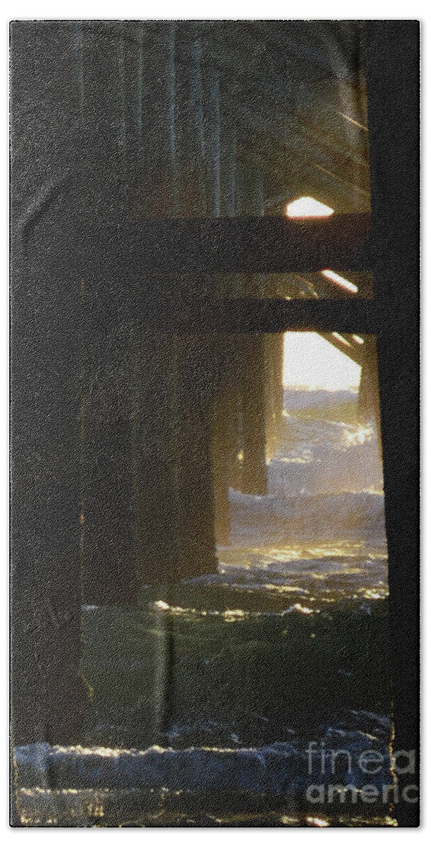 Beach Prints Bath Towel featuring the photograph Under the Sunglow Pier by Julianne Felton