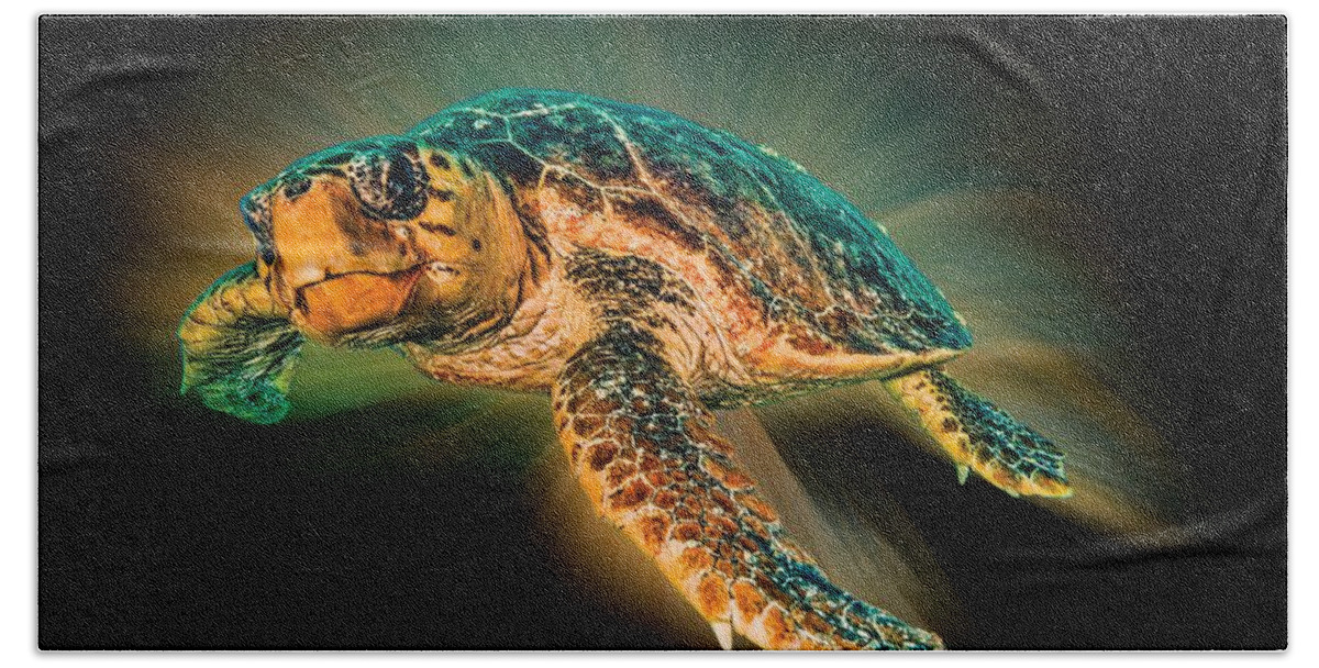 Turtle Bath Towel featuring the photograph Undersea Turtle by Debra and Dave Vanderlaan