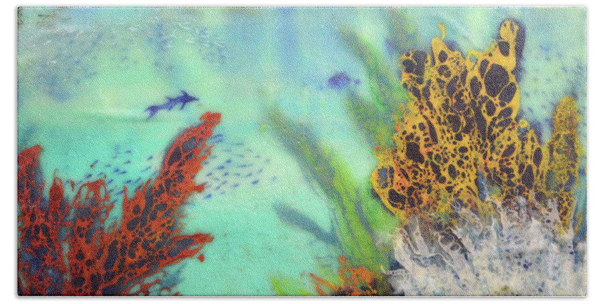 Encaustic Bath Towel featuring the painting Underwater #2 by Jennifer Creech