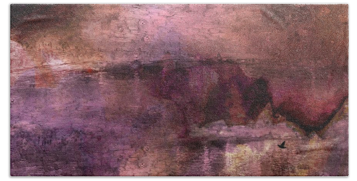 Abstract Bath Towel featuring the mixed media Unexpected Flight into the Past by Lenore Senior