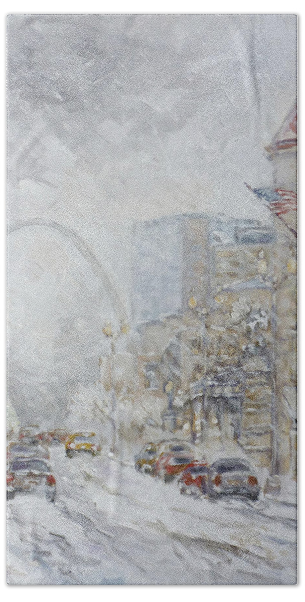 Union Station Bath Towel featuring the painting Union Station, St.Louis - Winter Storm by Irek Szelag