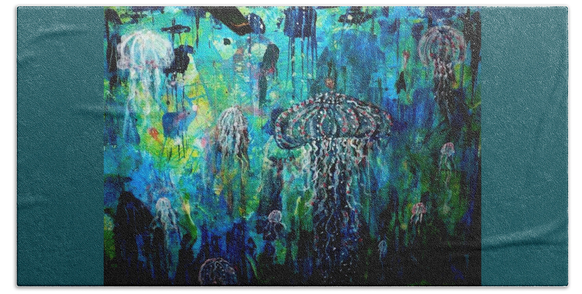 Ocean Hand Towel featuring the painting Ocean Deep by 'REA' Gallery