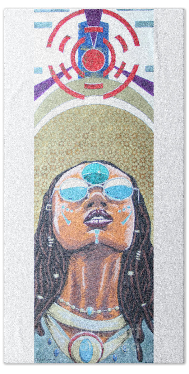 Black Bath Towel featuring the mixed media Untitled Goddess 7 by Edmund Royster