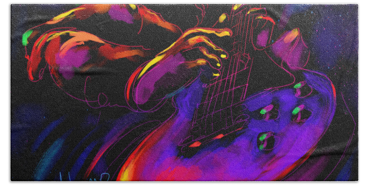 Guitar Hand Towel featuring the painting Untitled Guitar Art by DC Langer