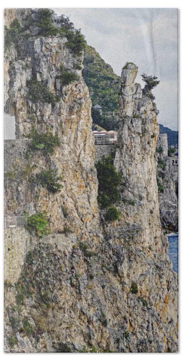 Amalfi Coast Hand Towel featuring the photograph Unusual Rock Formation As Seen On The Amalfi Coast In Italy by Rick Rosenshein