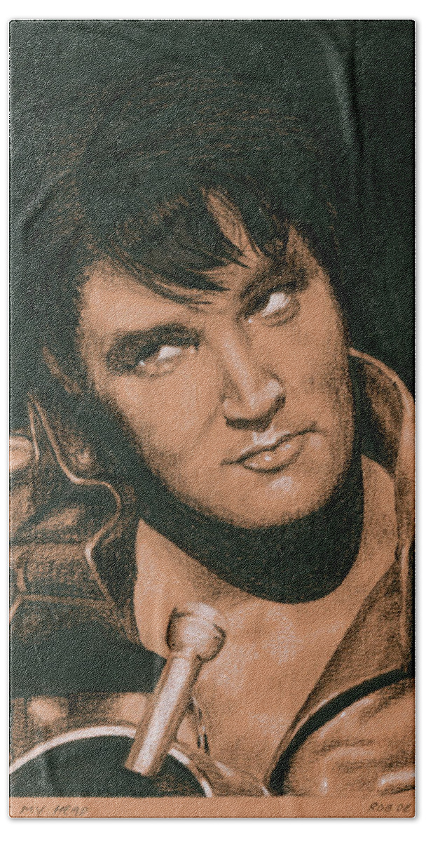 Elvis Hand Towel featuring the drawing Up above my head by Rob De Vries