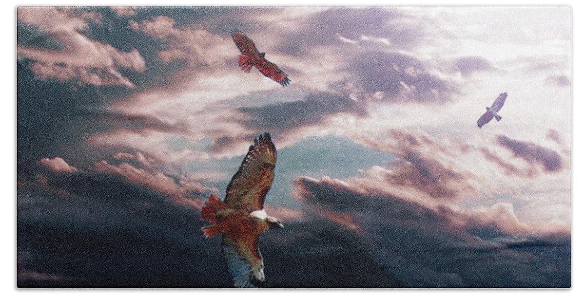 Hawks Bath Towel featuring the digital art Up Up and Away by Bill Stephens