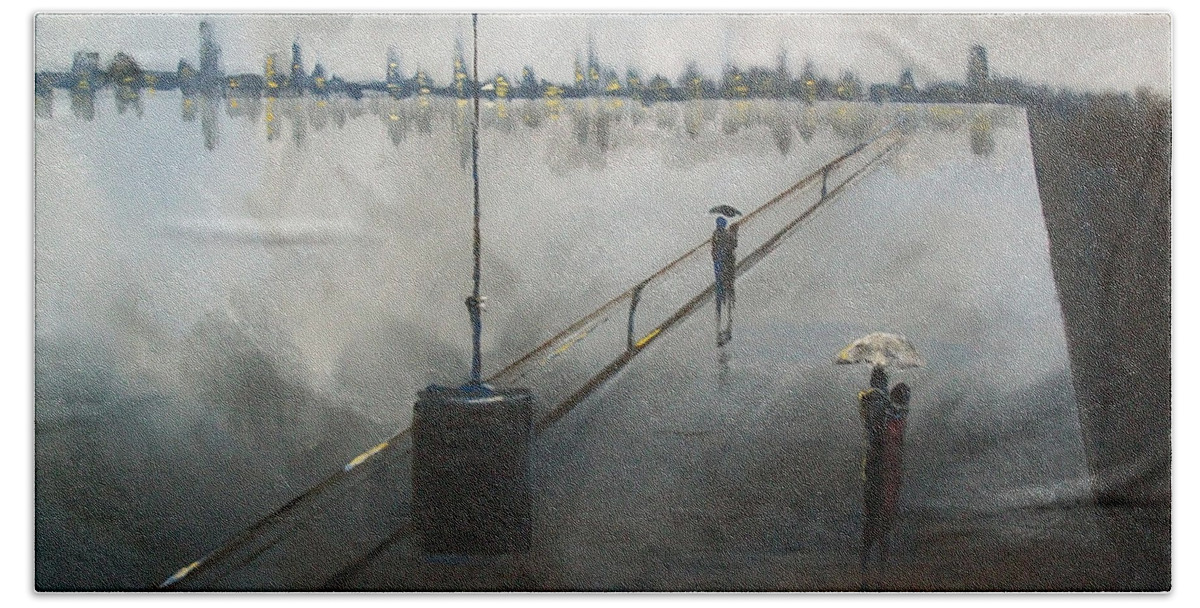 Art Bath Towel featuring the painting Upon the Boardwalk by Raymond Doward