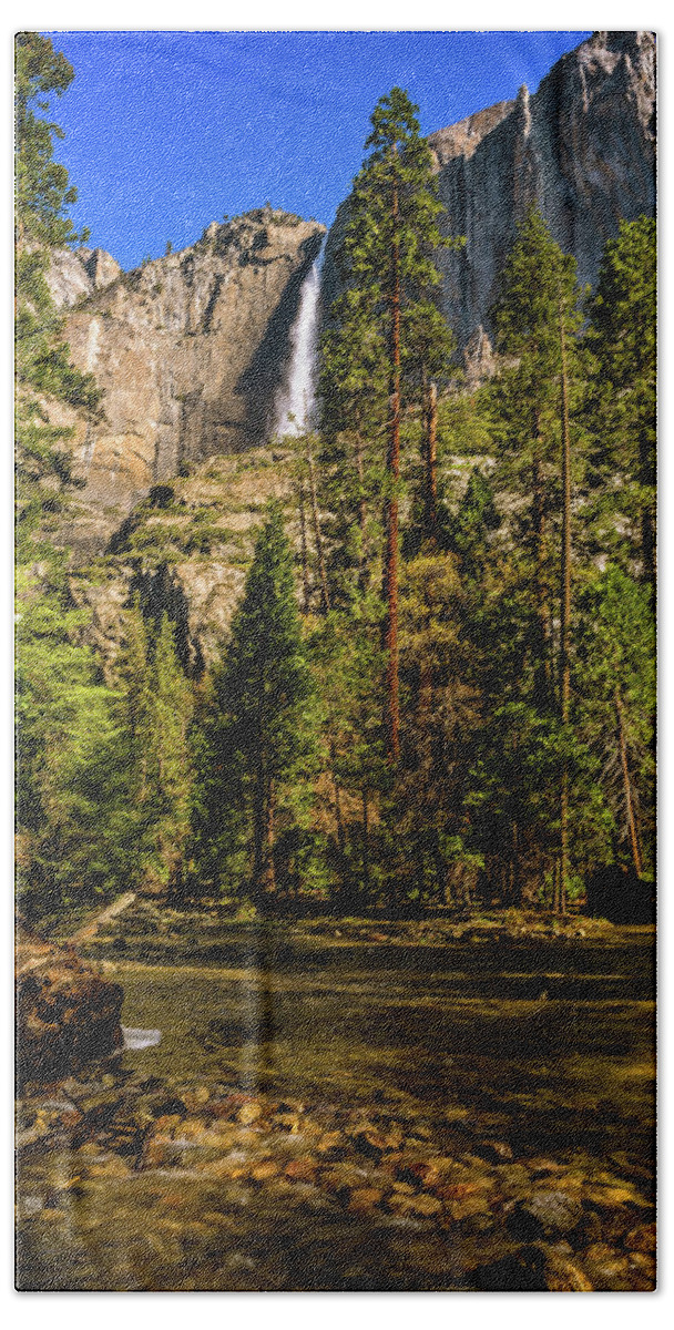 California Bath Towel featuring the photograph Upper Yosemite Falls from Yosemite Creek by John Hight