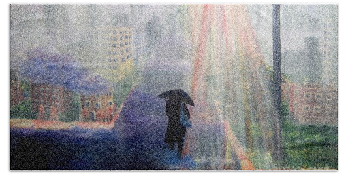 City Bath Towel featuring the painting Urban Life by Saundra Johnson