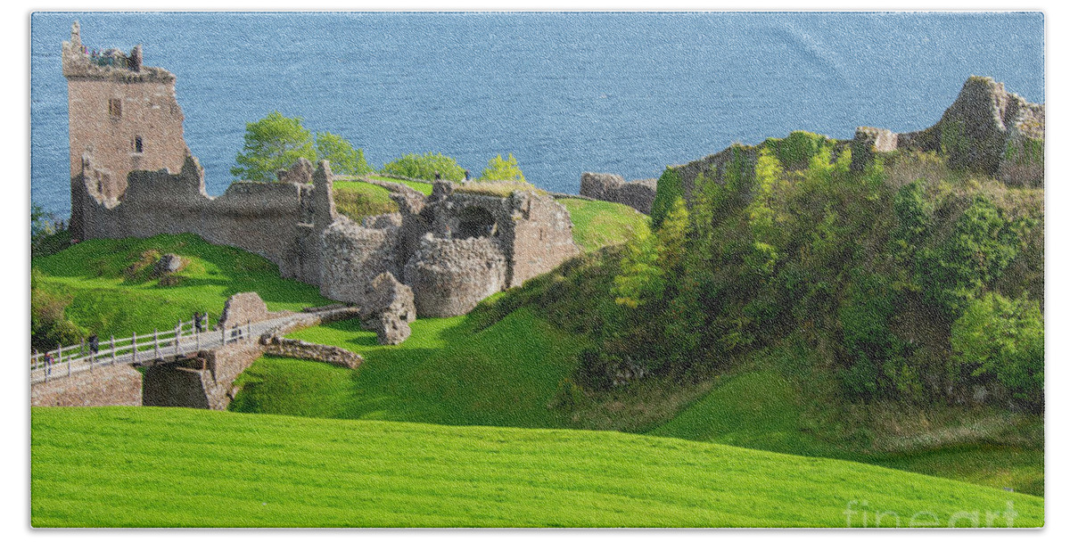 Urquhart Castle Bath Towel featuring the photograph Urquhart Castle on Loch Ness by Bob Phillips