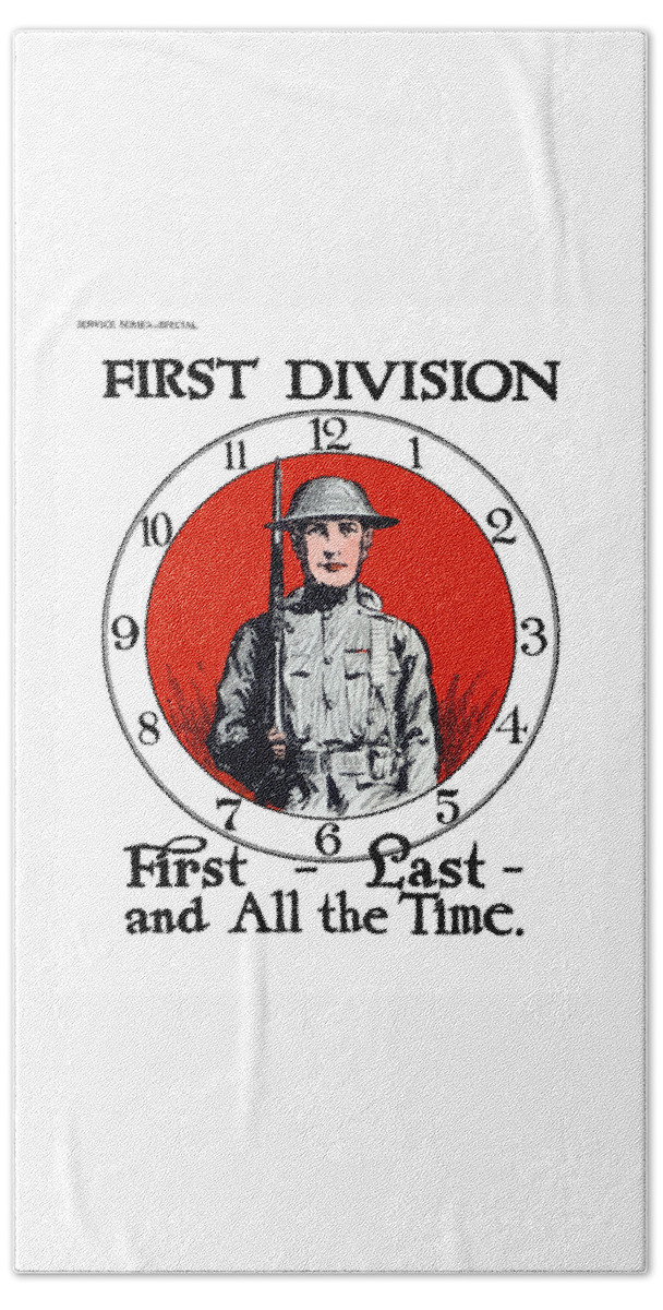 First Division Bath Towel featuring the painting US Army First Division - WW1 by War Is Hell Store