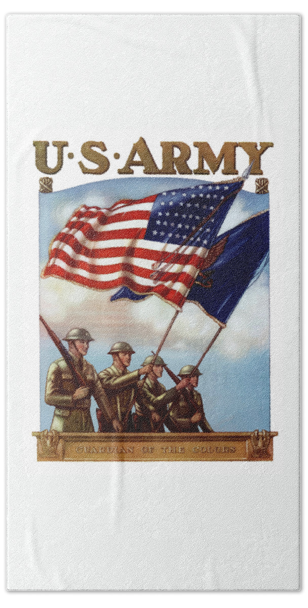 Us Army Hand Towel featuring the painting US Army -- Guardian Of The Colors by War Is Hell Store