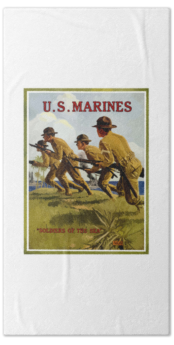 Marines Hand Towel featuring the painting US Marines - Soldiers Of The Sea by War Is Hell Store