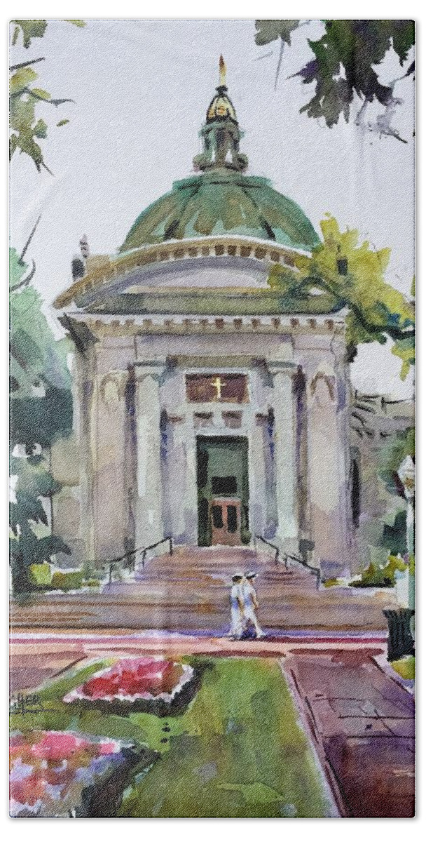 Usna Hand Towel featuring the painting US Naval Academy Chapel by Spencer Meagher
