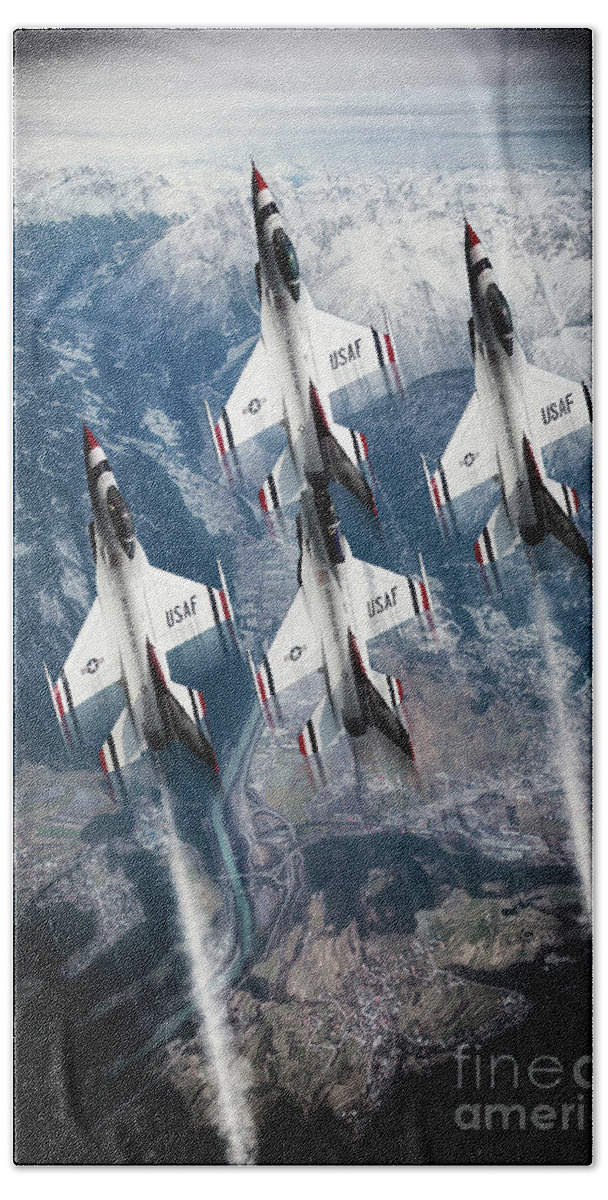 Thunderbirds Bath Towel featuring the digital art USAF Thunderbirds by Airpower Art