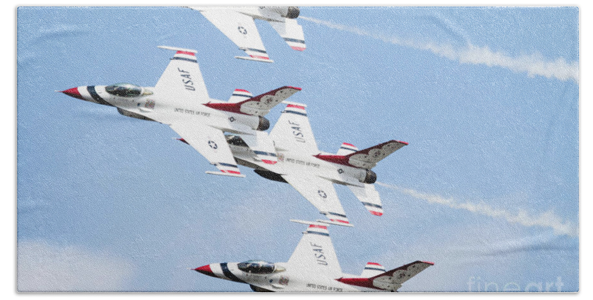 Airshow Hand Towel featuring the photograph USAF Thunderbirds by Lawrence Burry