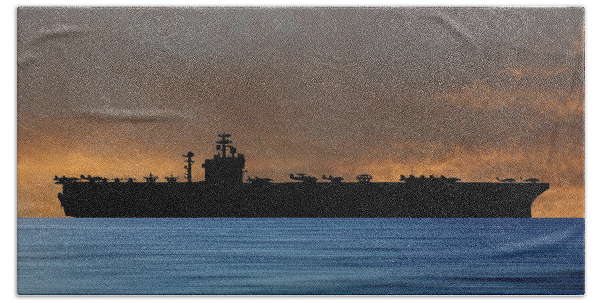 Uss Harry S Truman Hand Towel featuring the photograph USS Harry S. Truman 1998 v3 by Smart Aviation