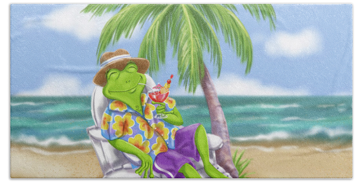 Frogs Hand Towel featuring the mixed media Vacation Relaxing Frog by Shari Warren