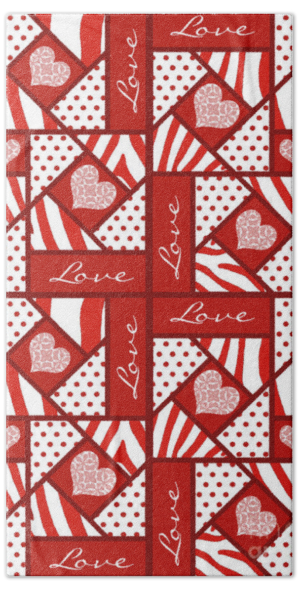 Valentine 4 Square Quilt Block Hand Towel featuring the digital art Valentine 4 Square Quilt Block by Two Hivelys