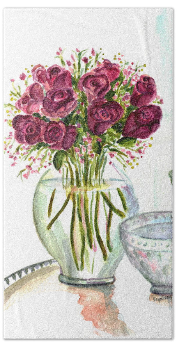 Roses Hand Towel featuring the painting Valentines Crystal Rose by Clara Sue Beym