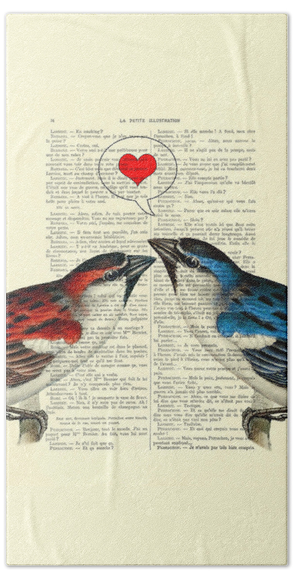 Sparrow Hand Towel featuring the digital art Valentine's Day sparrow couple by Madame Memento
