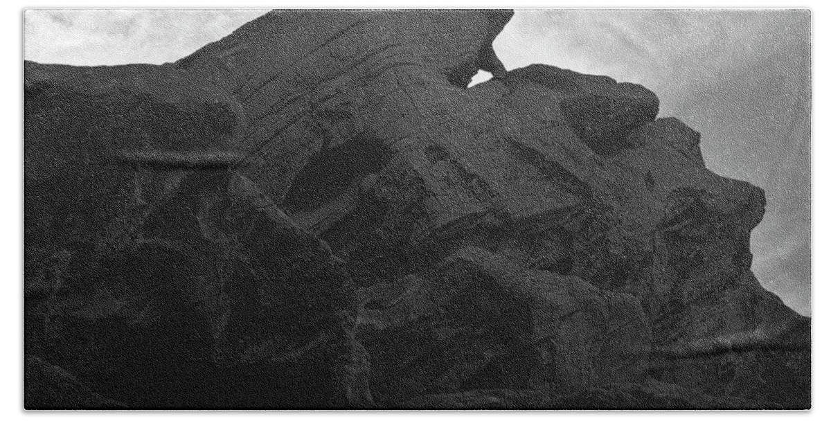 Valley Of Fire Bath Towel featuring the photograph Valley of Fire IV SQ BW by David Gordon