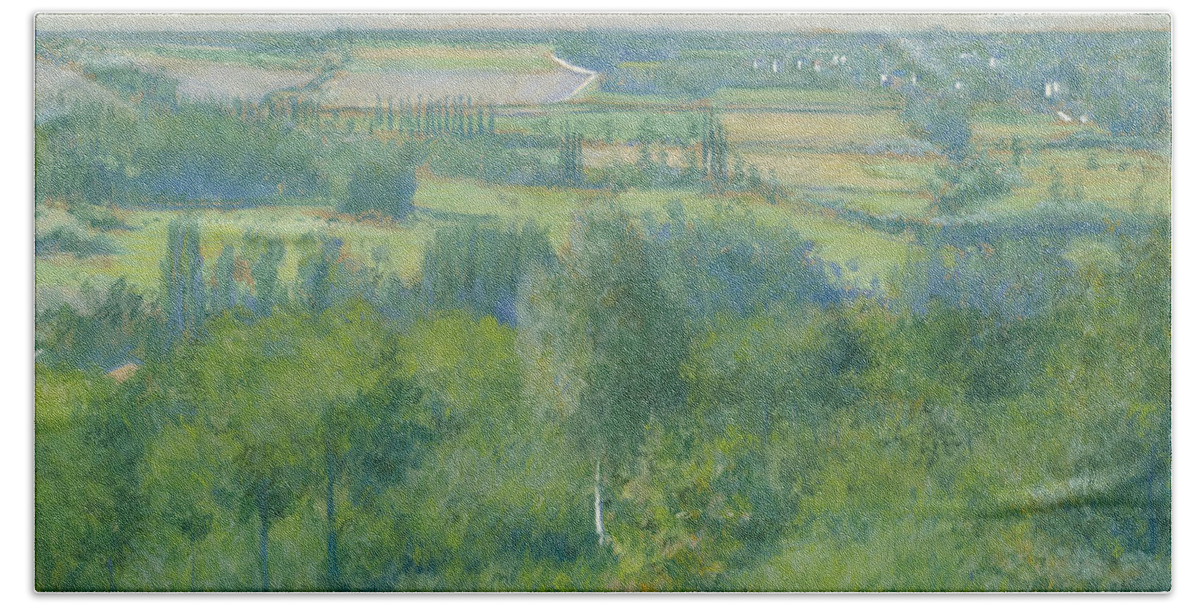 French Art Bath Towel featuring the painting Valley of the Yerres by Gustave Caillebotte