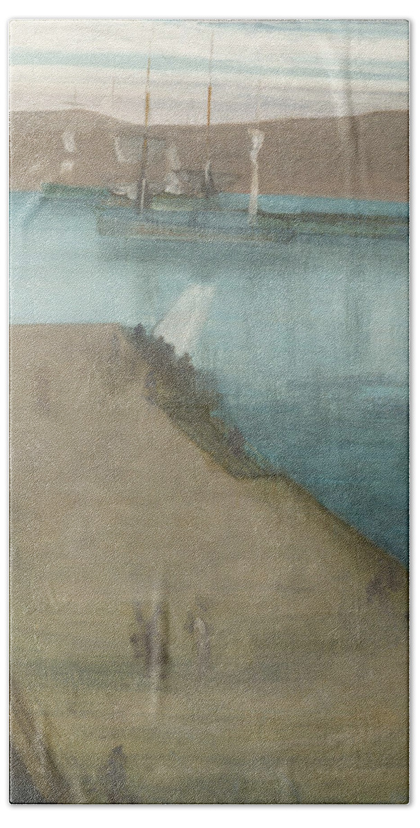19th Century American Painters Bath Towel featuring the painting Valparaiso Harbor by James Abbott McNeill Whistler